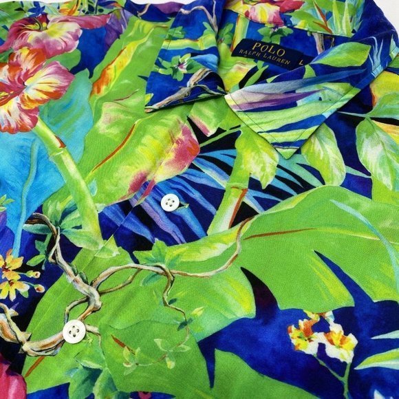 Polo Ralph Lauren Blue Caldwell Floral All Over Print Viscose Vintage Size LG - Picture 4 of 6